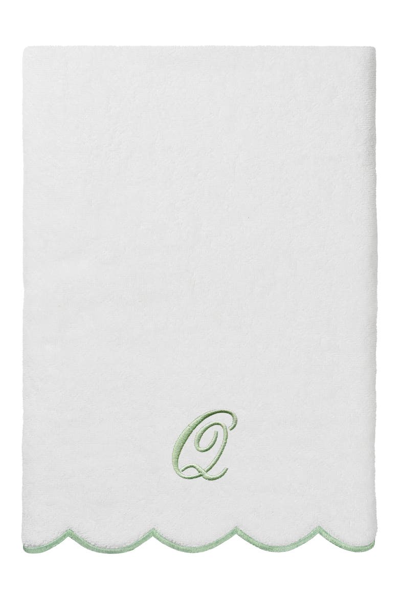 Adornia Scallop Initial 3-Piece Towel Set, Alternate, color, WHITE/ GREEN Q