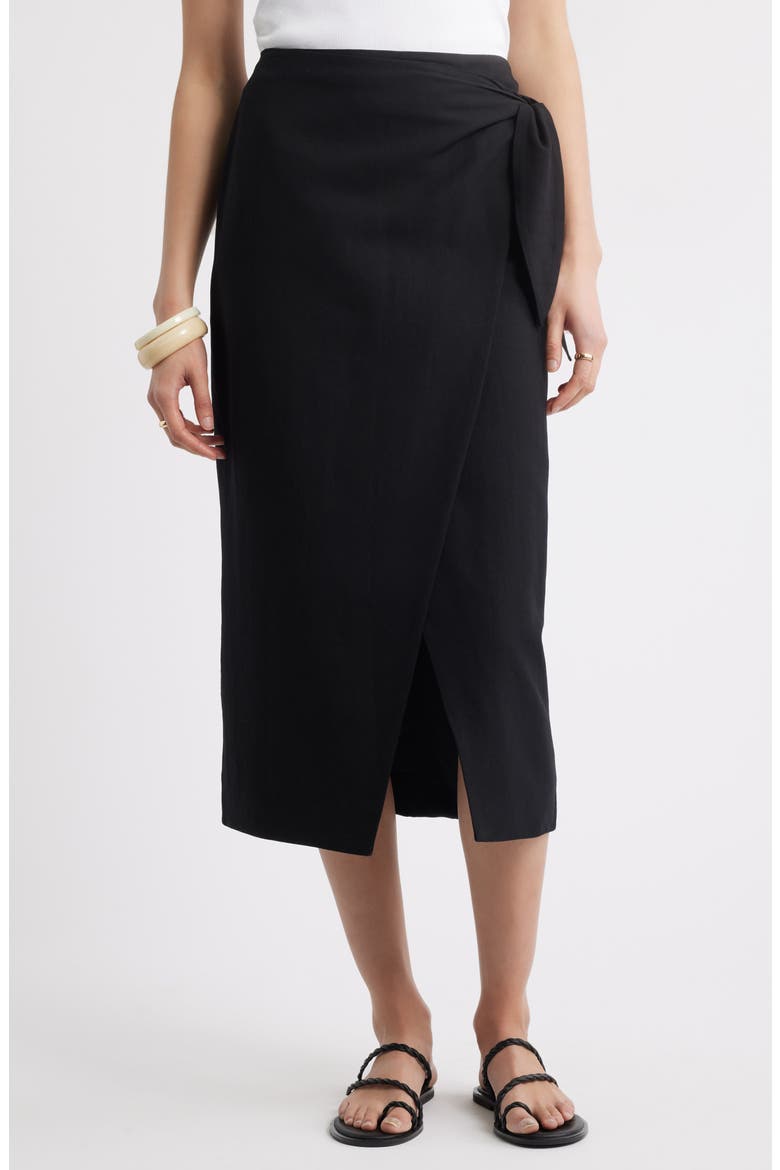 Midi Wrap Skirt, Main, color, BLACK