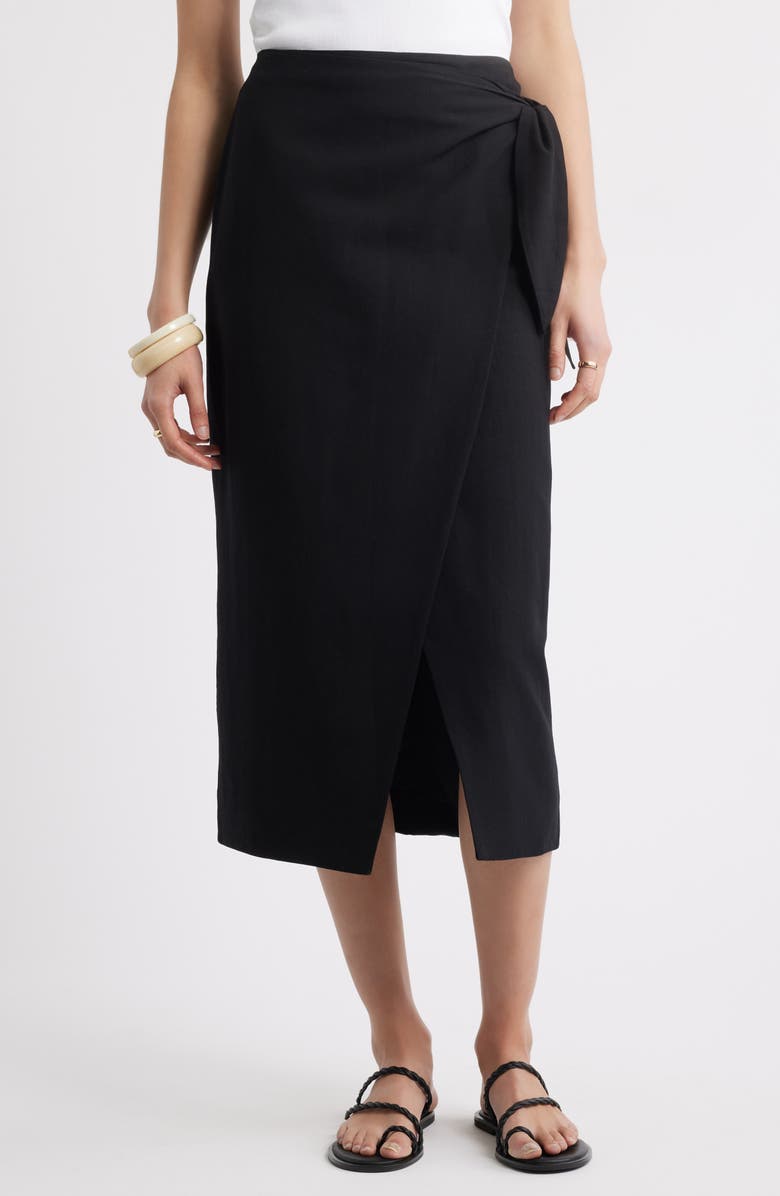 Nordstrom Midi Wrap Skirt, Main, color, Black