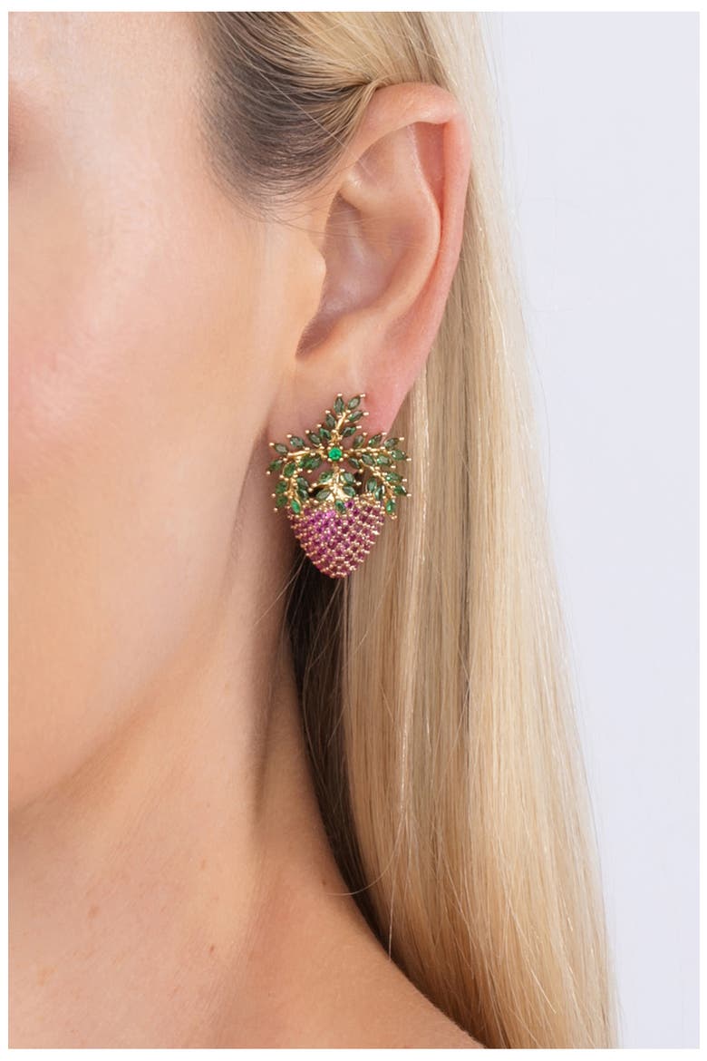 Gold-Tone Purple Grape CZ Statement Earrings, Alternate, color, PINK