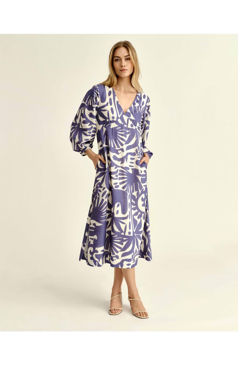 Cartolina Dover Midi Linen Dress, Alternate, color, Coastal Indigo