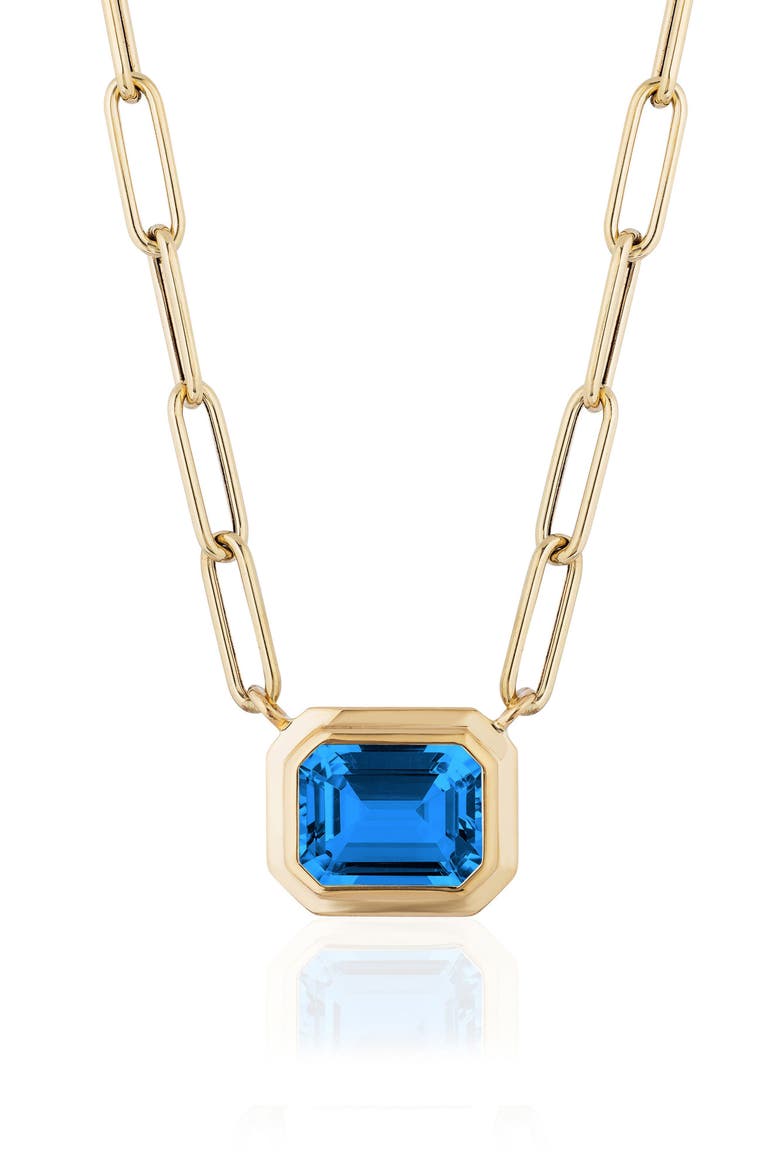 Manhattan Emerald Cut Pendant Necklace, Alternate, color, DEEP BLUE