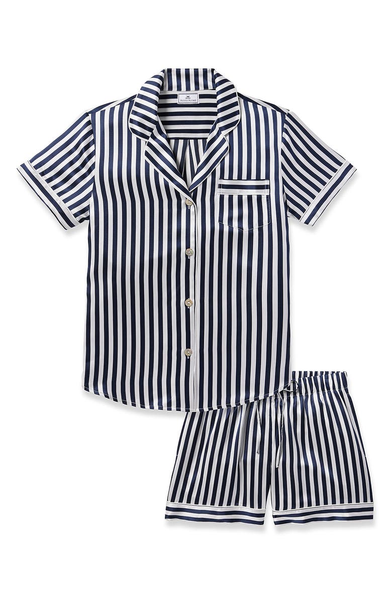 Petite Plume Stripe Mulberry Silk Short Pajamas, Alternate, color, 
