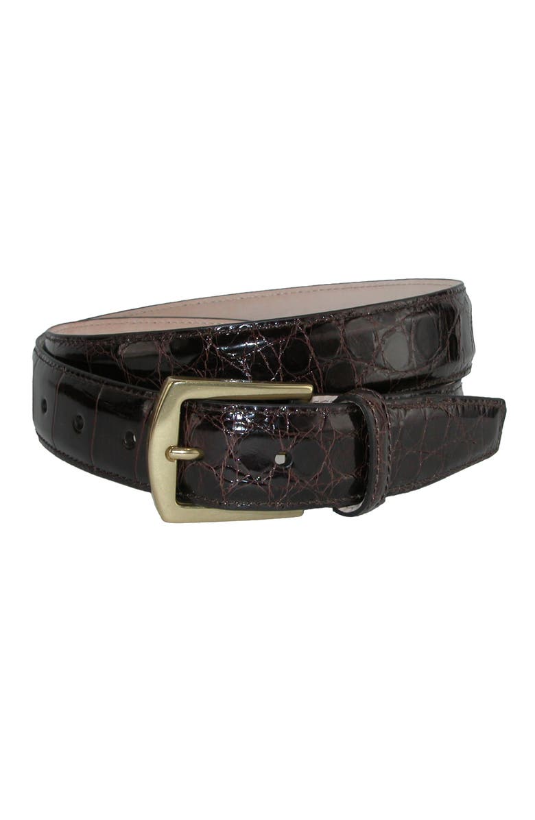 CrookhornDavis Men's American Alligator 32mm Belt, Main, color, Dark Brown