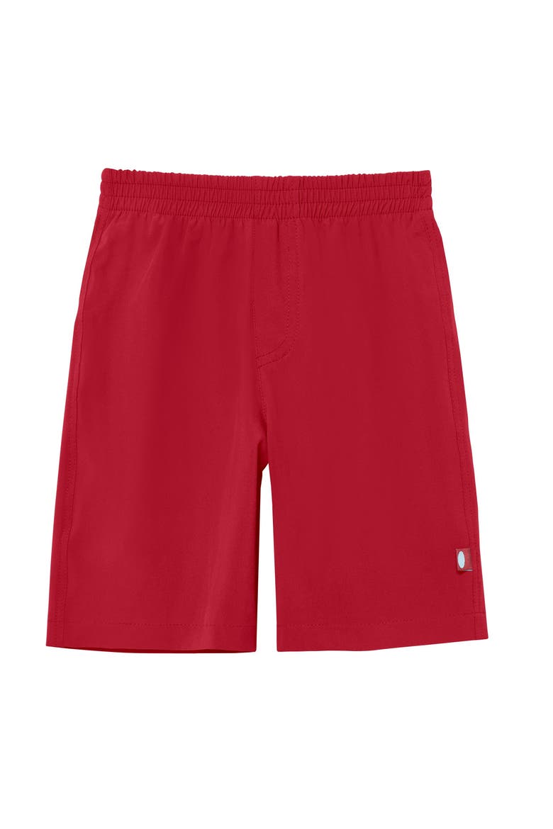 Mens Soft Stretch UPF 50+ Recycled Polyester Below-the-Knee Printed Swim Board Shorts, Main, color, Red