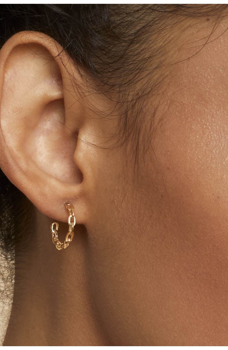 Oradina 14K Yellow Gold Venice Link Mini Hoops, Alternate, color, Yellow Gold