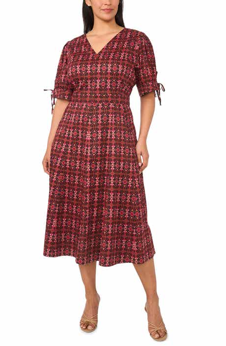 Paisley Balloon Sleeve Stretch Cotton Midi Dress