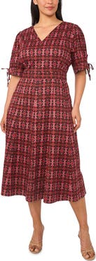 CeCe Paisley Balloon Sleeve Stretch Cotton Midi Dress