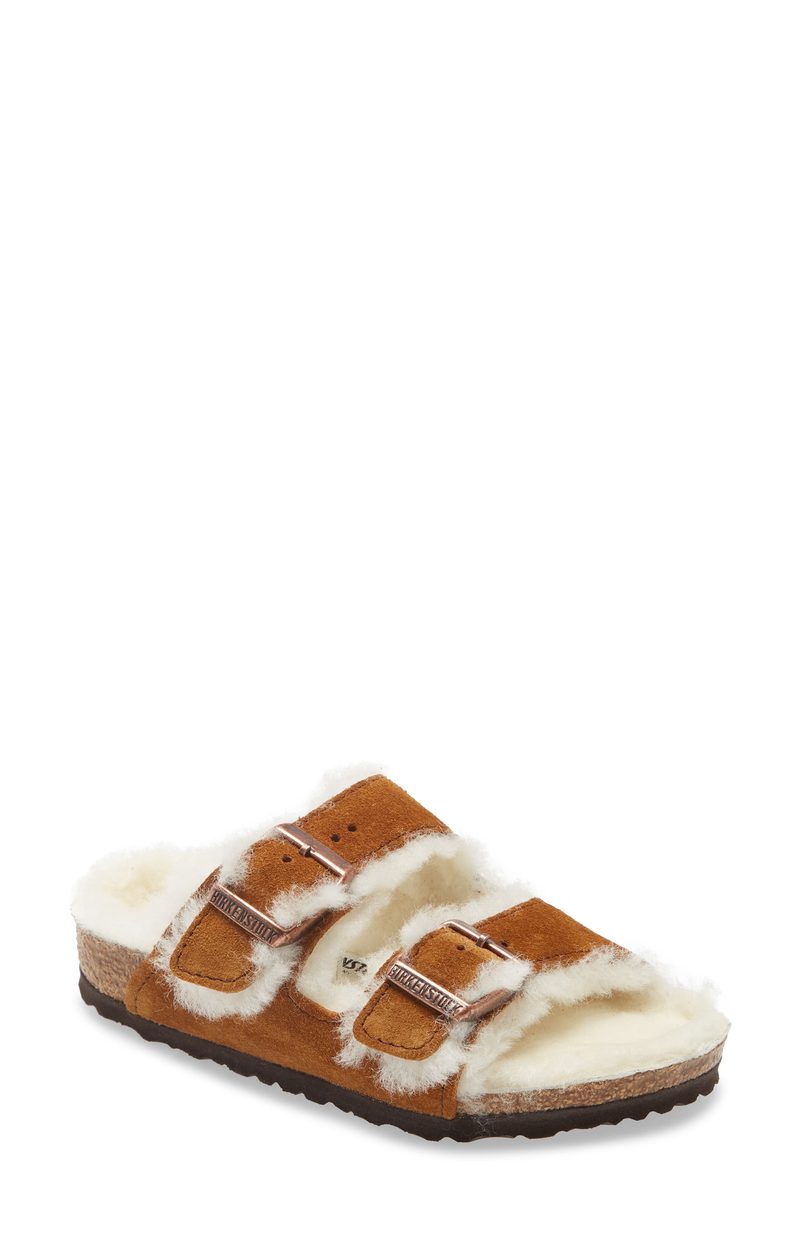 Kids' Arizona Genuine Shearling Slide Sandal, Main, color, BROWN