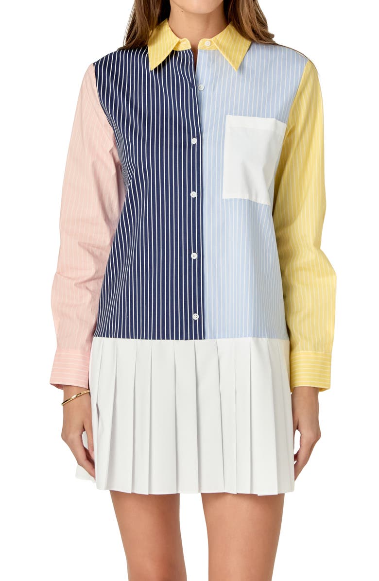 English Factory Colorblock Long Sleeve Shirtdress, Alternate, color, Navy Multi