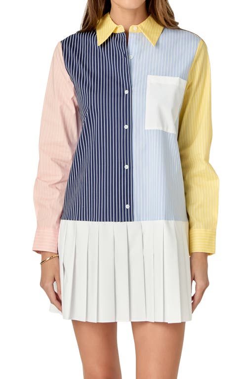English Factory Colorblock Long Sleeve Shirtdress In Navy Multi