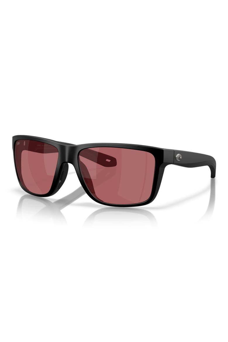 58mm Broadbill II Polarized Rectangle Sunglasses, Alternate, color, MATTE BLACK / ROSE 580G