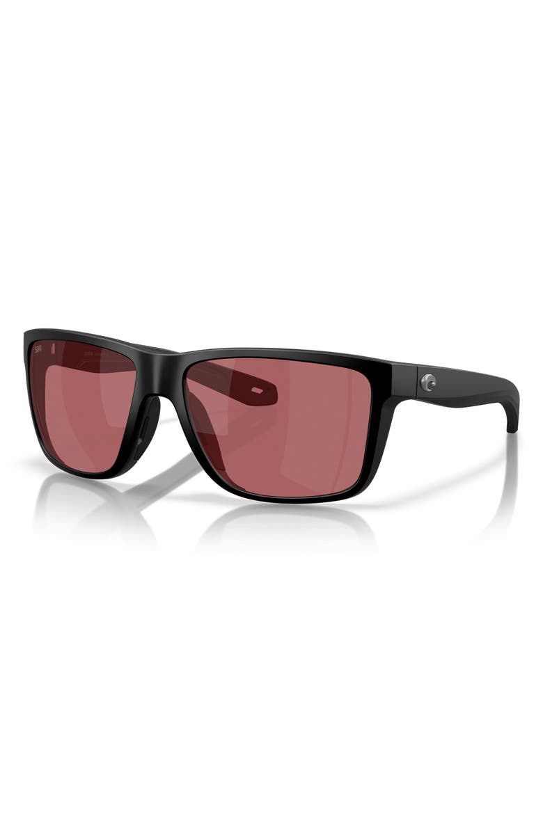 Costa Del Mar 58mm Broadbill II Polarized Rectangle Sunglasses, Alternate, color, Matte Black / Rose 580G