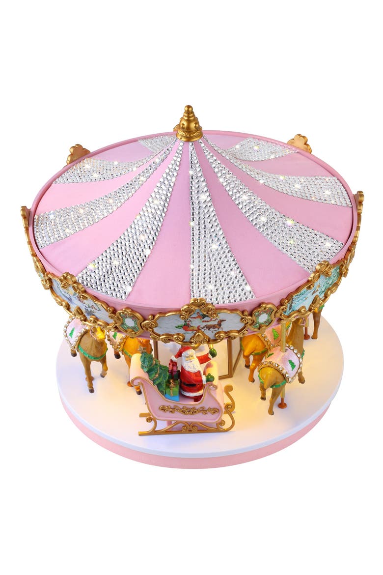 12 in. Animated & Musical Pink Crystal Carousel, Alternate, color, Pink