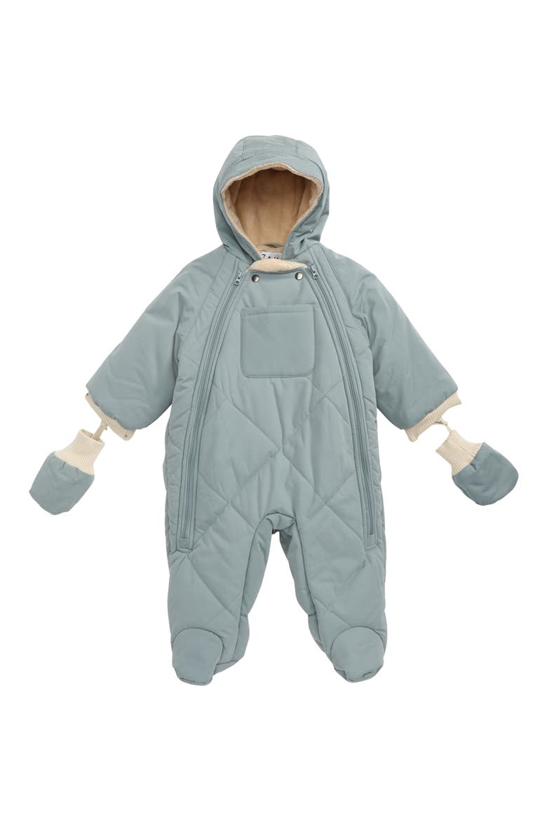 Benji Water Repellent Hooded Snowsuit with Attached Mittens, Main, color, MIRAGE BLUE