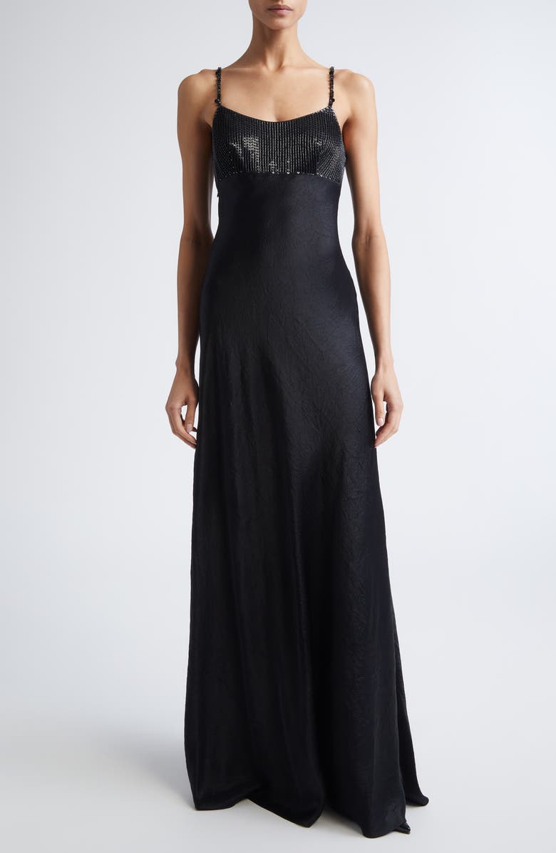 Jason Wu Collection Washed Twill & Sequin Gown, Main, color, Black
