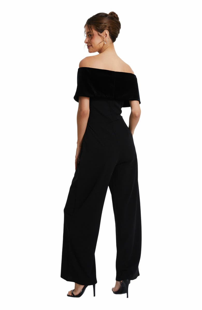 QUIZ Velvet and Scuba Crepe Bardot Jumpsuit, Alternate, color, 