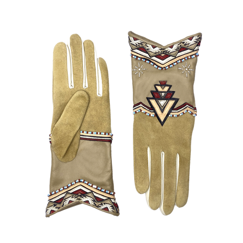 Catoria Leather Gloves with Beaded Southwest Motif