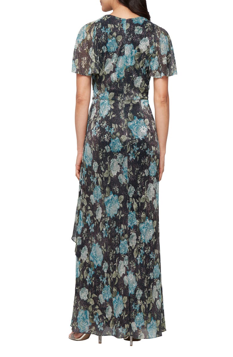 SL FASHIONS Knot Front Flutter Sleeve Chiffon Gown, Alternate, color,