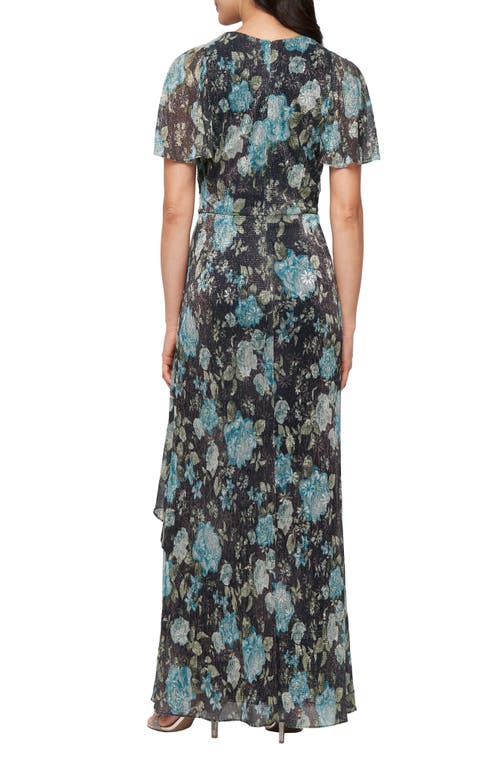 Sl Fashions Knot Front Flutter Sleeve Chiffon Gown In Brown