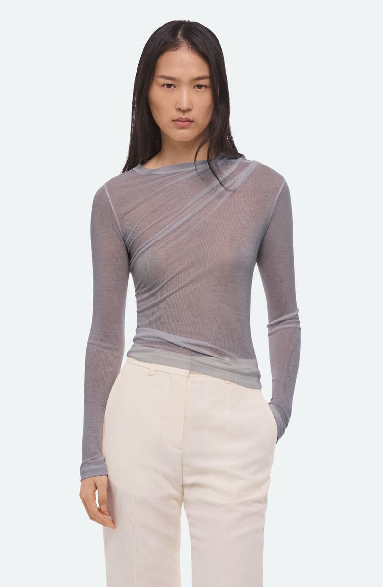 Helmut Lang Twist Long Sleeve Sheer Top, Alternate, color, Dark Grey