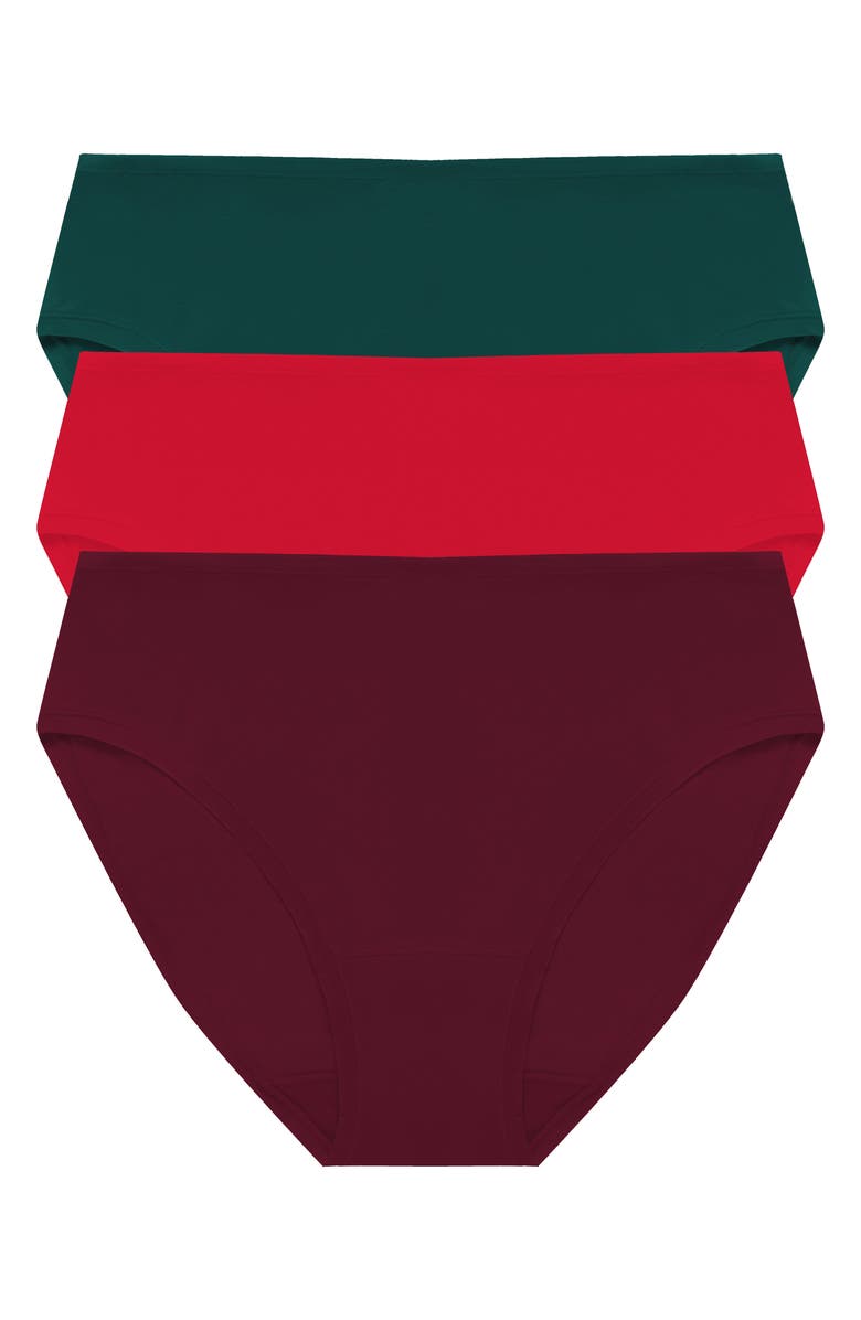 Natori Bliss Bare Assorted 3-Pack Stretch Cotton Hipster Briefs, Main, color, Royal Fig/ Bonfire/ Elm