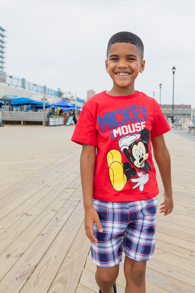 Mickey Mouse T-Shirt and Plaid Shorts Set, Alternate, color, Mickey Mouse Red
