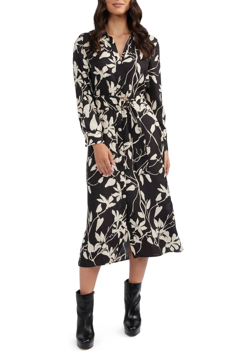 Floral Long Sleeve Maxi Shirtdress, Main, color, BLACK FLORAL BREEZE