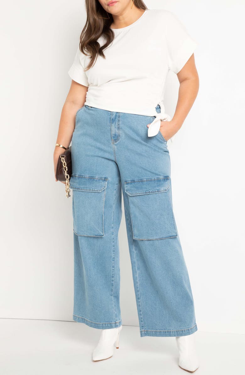 ELOQUII Wide Leg Cargo Jeans, Alternate, color, 