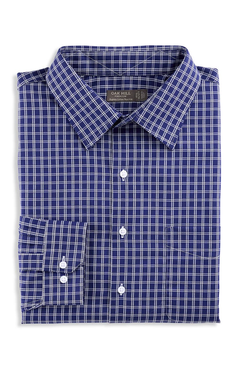 Oak Hill Premium by DXL Big & Tall Houndstooth Dress Shirt, Main, color, Navy