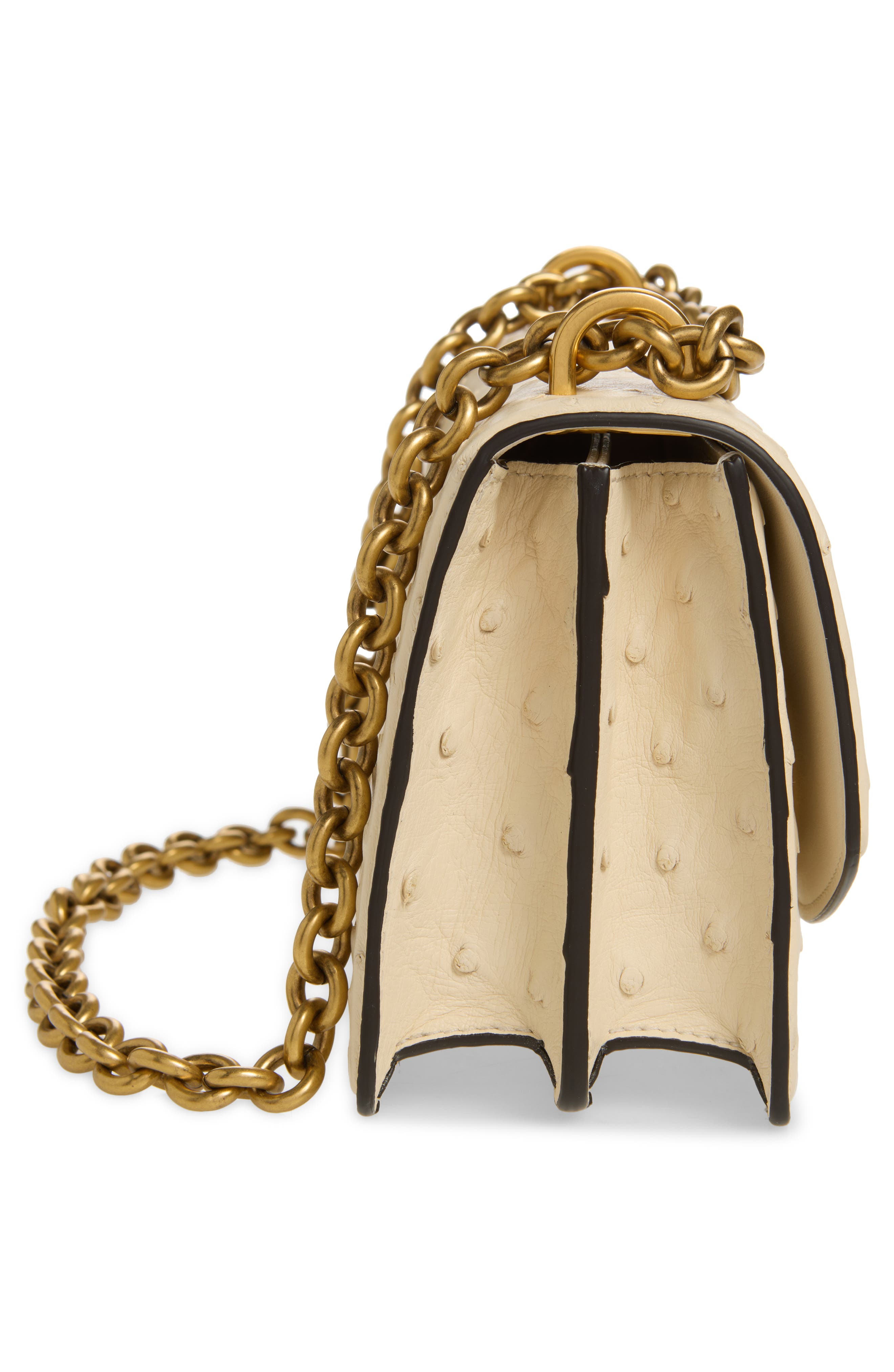 Valentino Garavani Small DeVain Ostrich Leather Shoulder Bag, Alternate, color, Light Ivory