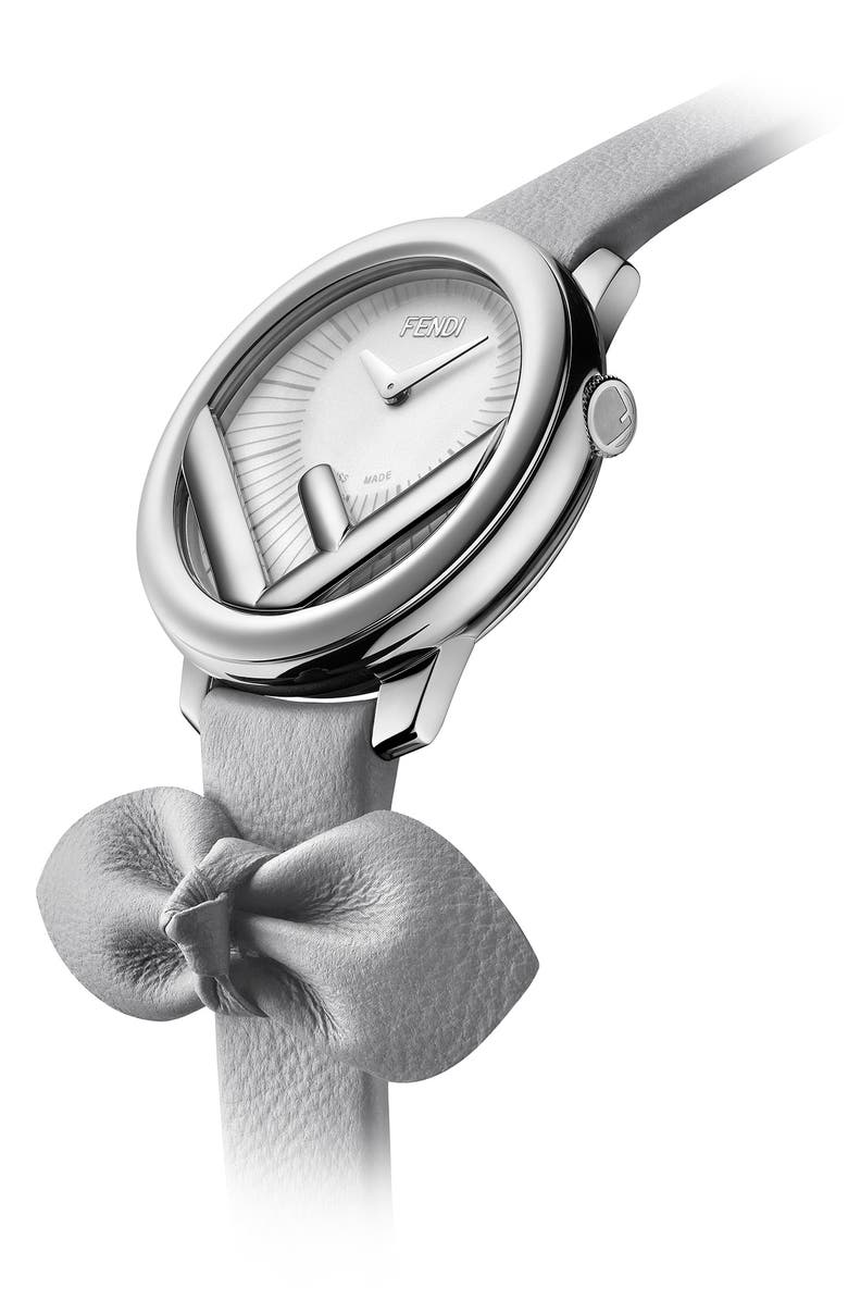 Fendi Run Away Bow Leather Strap Watch, 28mm, Alternate, color, 