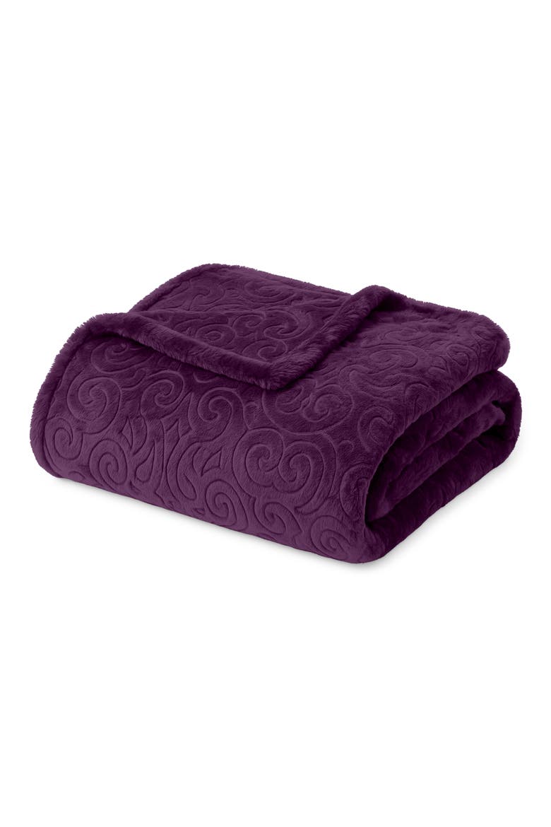 Dama Embossed Fleece Throw Blanket, Main, color, PLUM