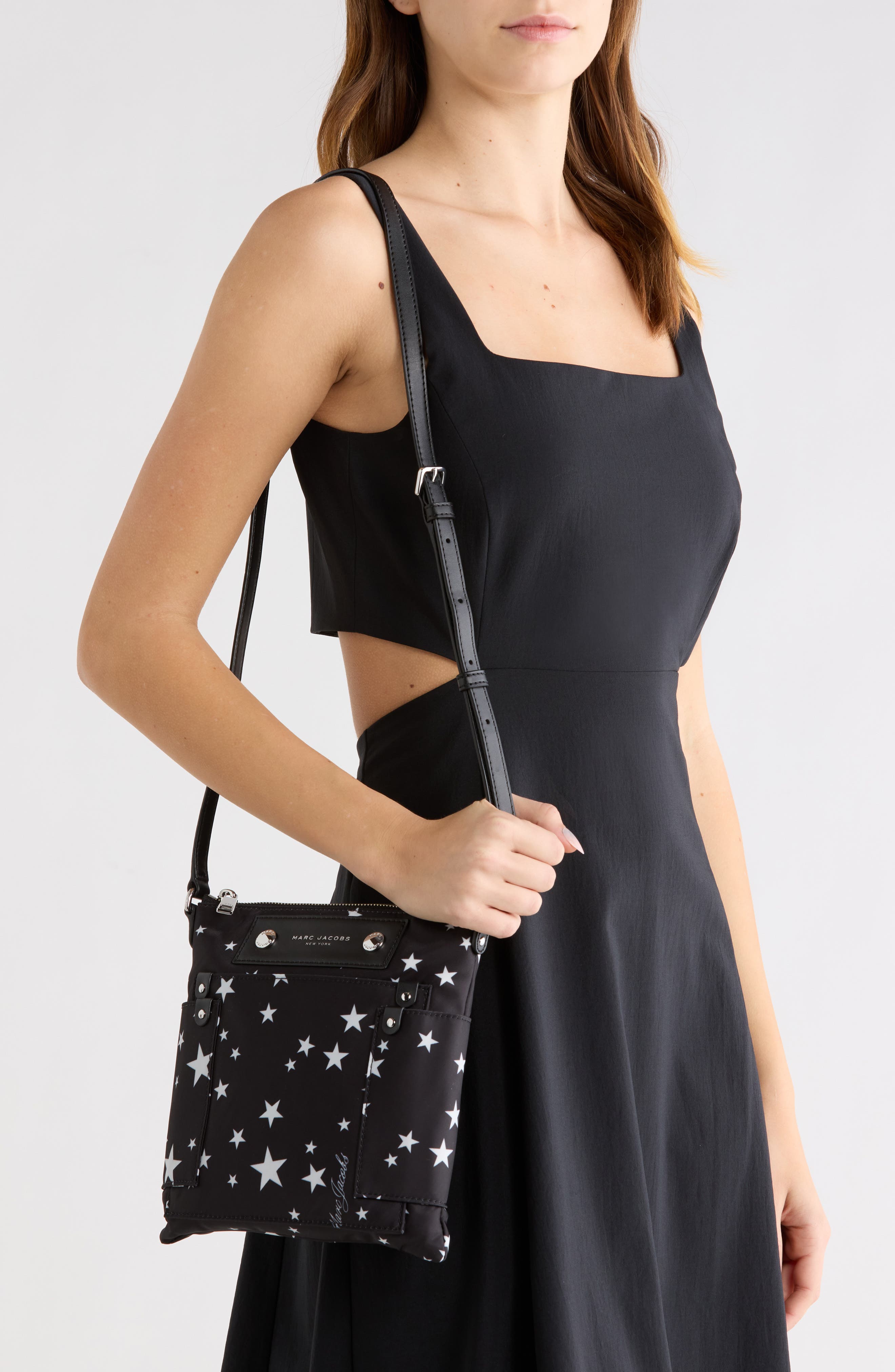 Marc Jacobs Star Print Preppy Nylon Swing Pack Bag, Alternate, color, Black Multi