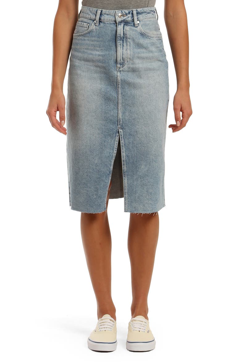 Mavi Megan Nonstretch Raw Hem Denim Skirt, Main, color, SHADED DENIM
