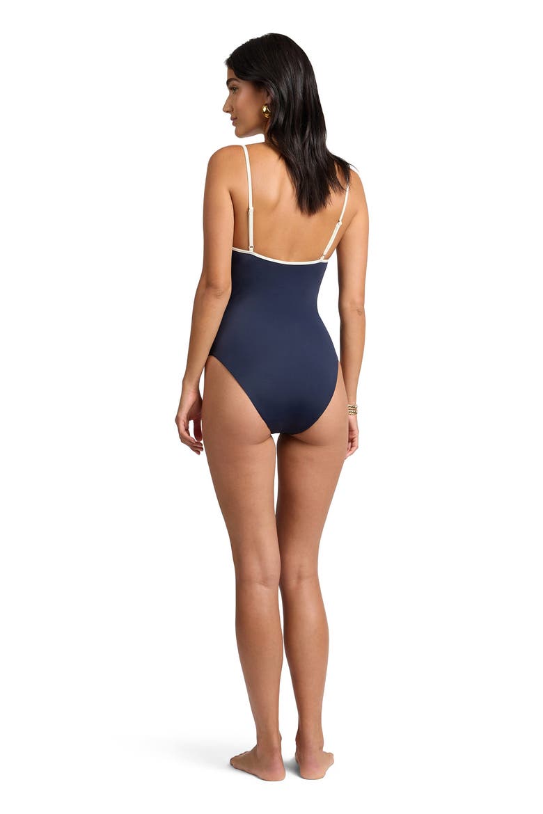Soleil Tie Front One-Piece, Alternate, color, NOIR NAVY/EGRET