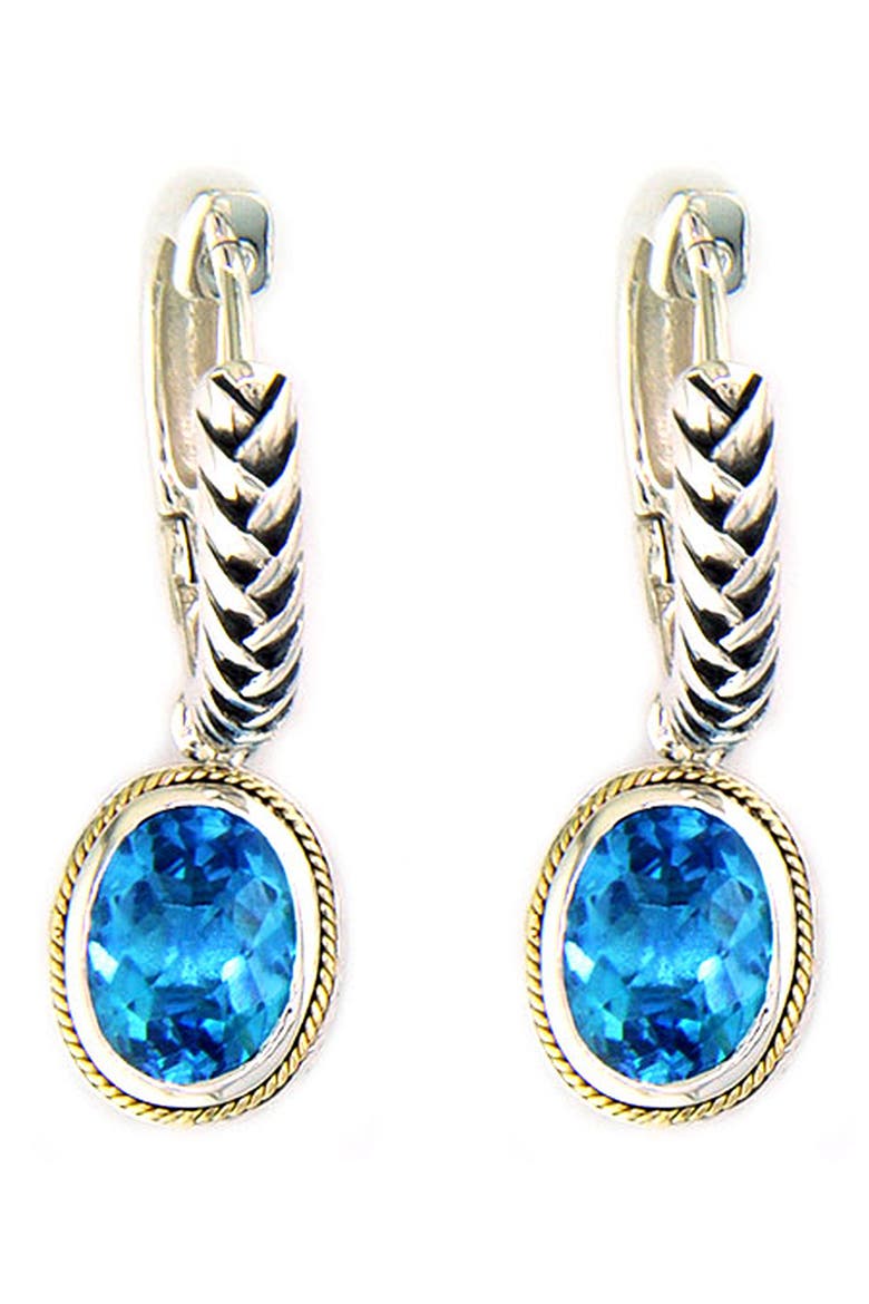 Blue Topaz Dangle Huggie Hoop Earrings, Main, color, BLUE