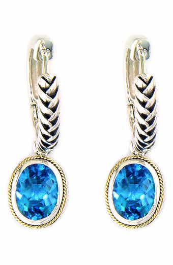 Blue Topaz Dangle Huggie Hoop Earrings