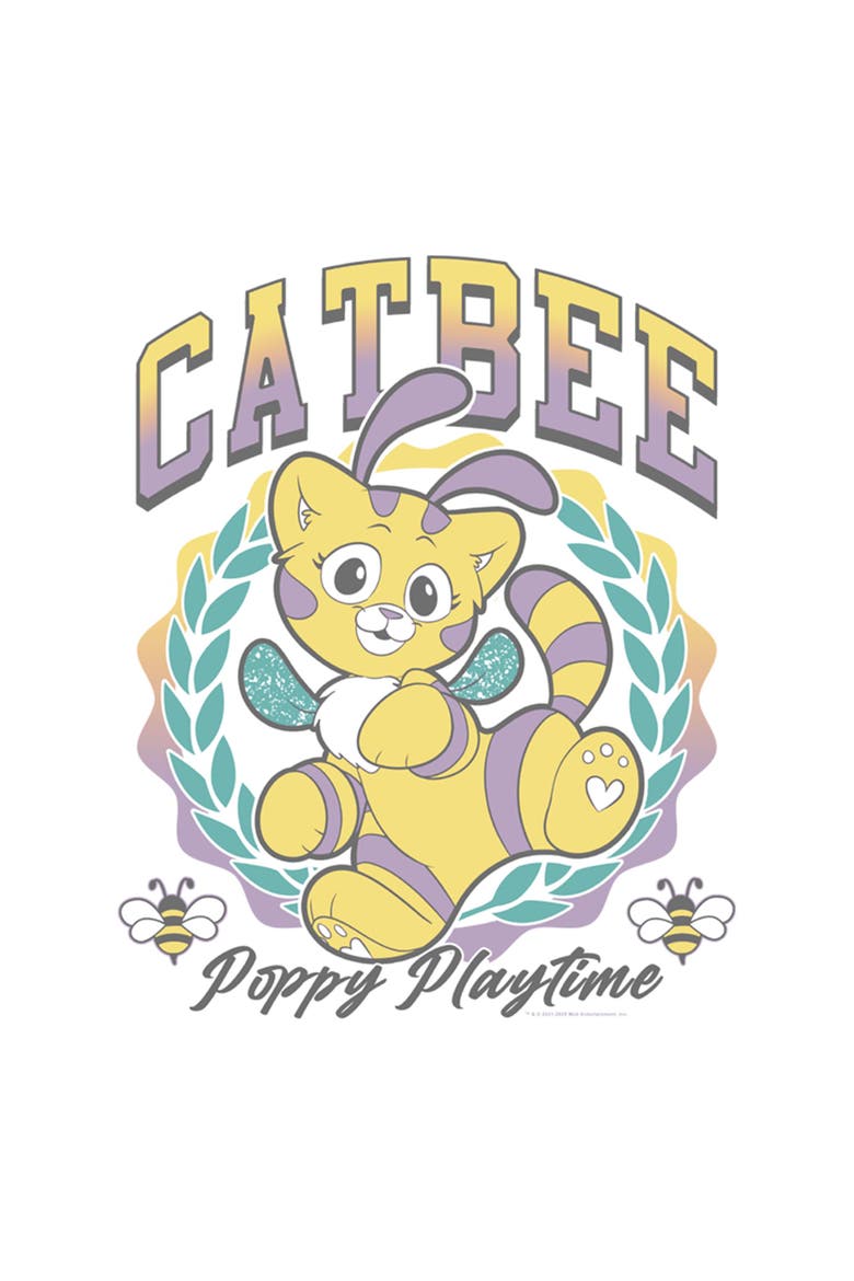 Girl's Poppy Playtime Varsity Catbee  Graphic T-Shirt, Alternate, color, White