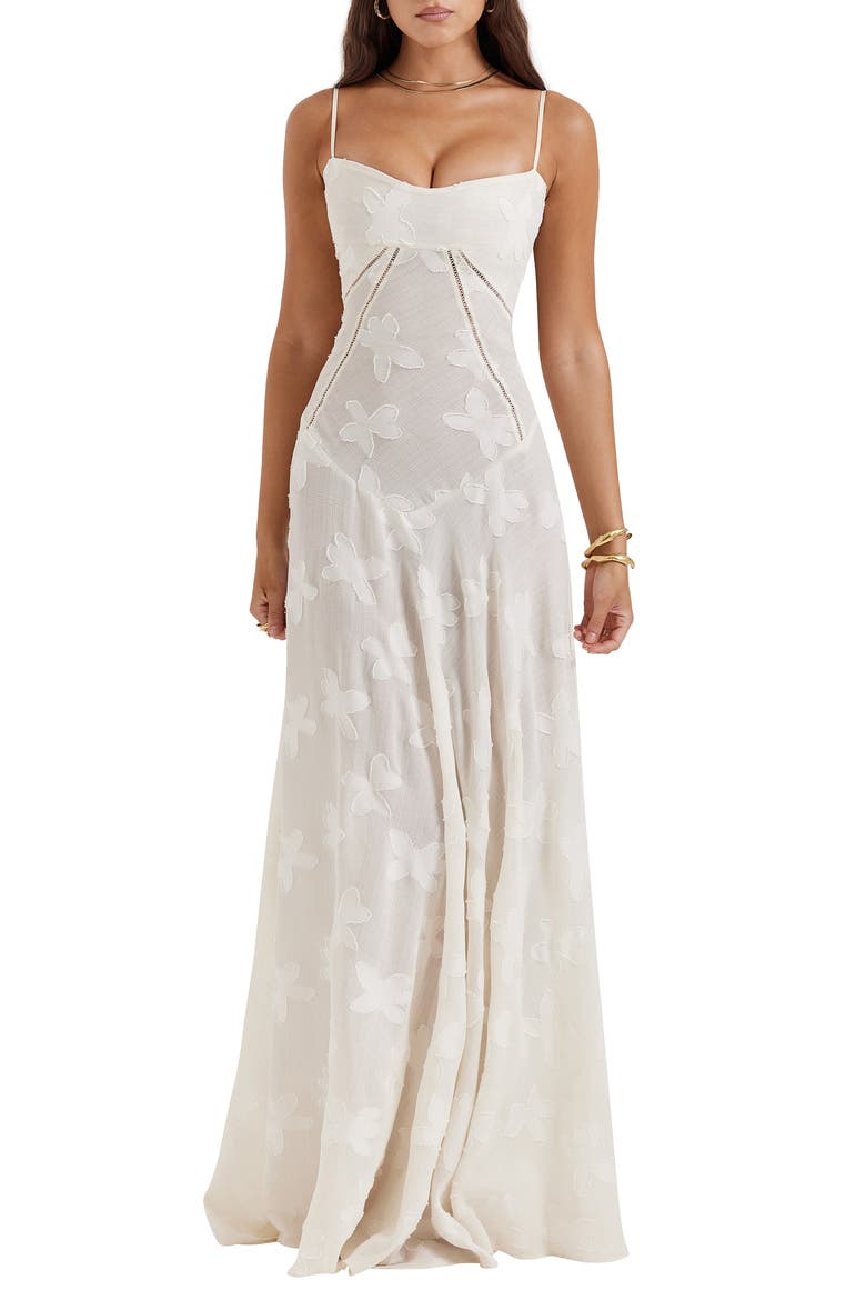 Seren Blush Sheer Lace-Up Back Gown, Main, color, VINTAGE CREAM