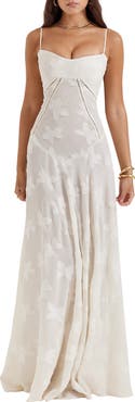 HOUSE OF CB Seren Blush Sheer Lace-Up Back Gown