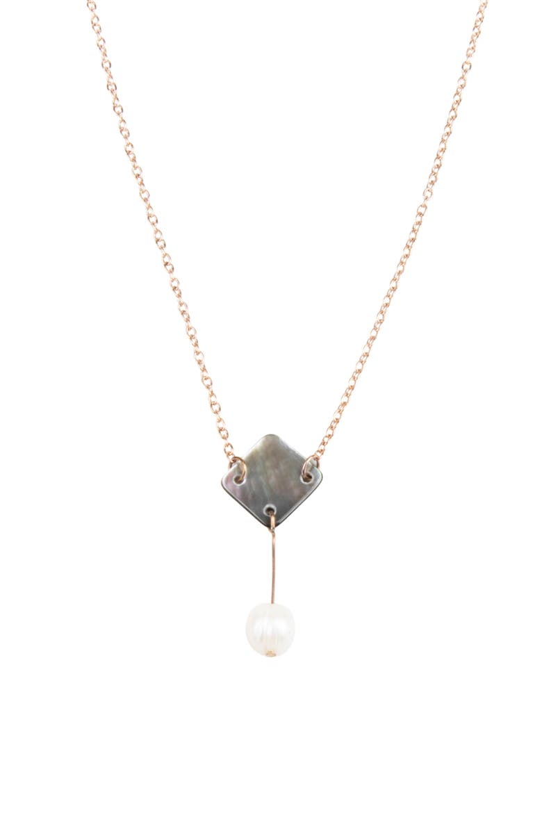 LIKHA Mother-of-Pearl Diamond & Pearl Drop Necklace, Main, color, Black