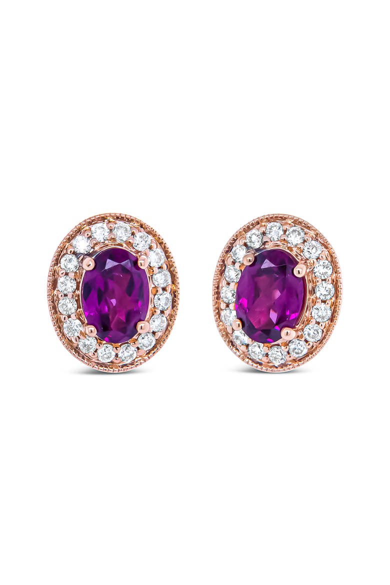14K Rose Gold Garnet and 3/8 Cttw Diamond Halo Stud Earrings, Main, color, Pink