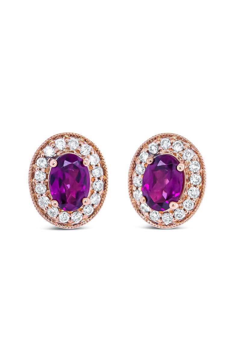 Haus of Brilliance 14K Rose Gold Garnet and 3/8 Cttw Diamond Halo Stud Earrings, Main, color, Pink