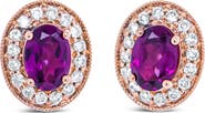 Haus of Brilliance 14K Rose Gold Garnet and 3/8 Cttw Diamond Halo Stud Earrings