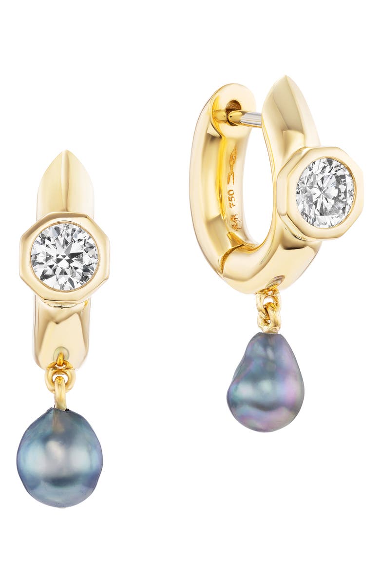 Uniform Object Machina Akoya Pearl & Diamond Drop Earrings, Main, color, Yellow Gold
