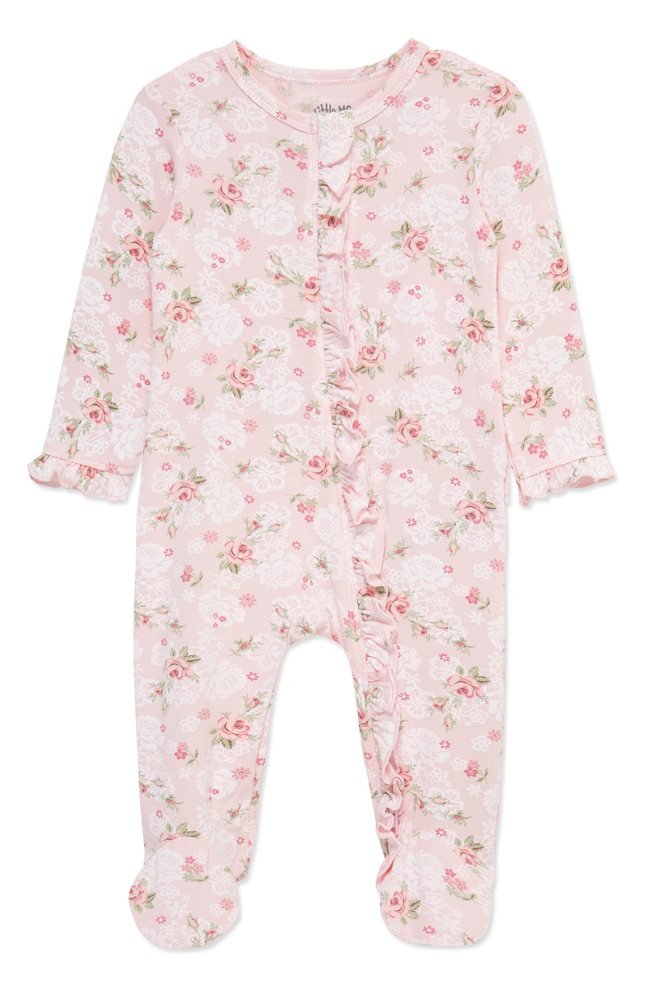 Little Me Floral Ruffle Stretch Viscose Footie