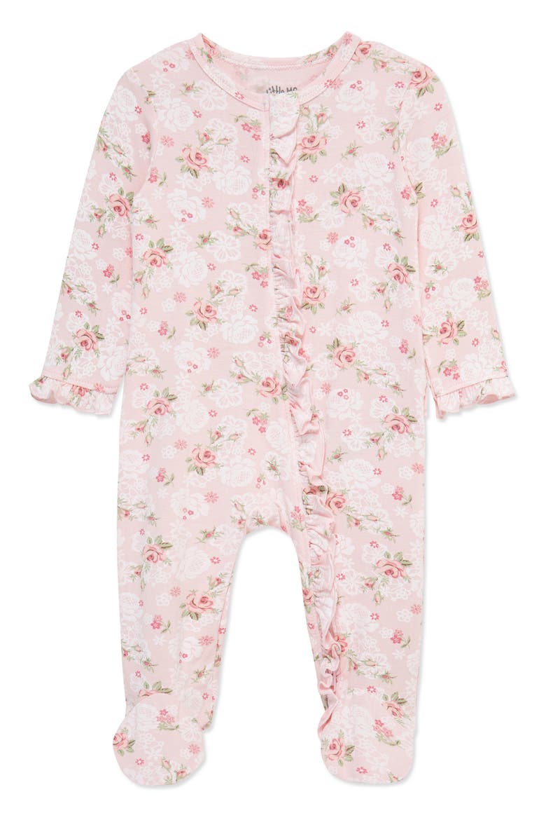 Floral Ruffle Stretch Viscose Footie (Nordstrom Exclusive), Main, color, PINK