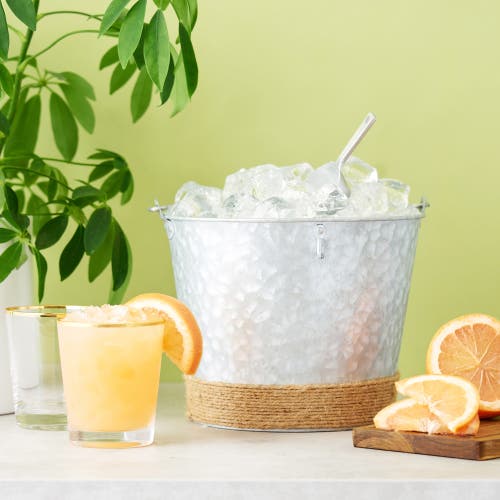Twine Jute Wrapped Galvanized Ice Bucket In Silver