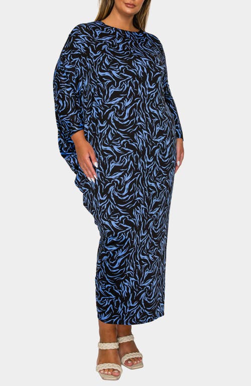 L I V D Jessica Asymmetric Long Sleeve Maxi Dress In Blue